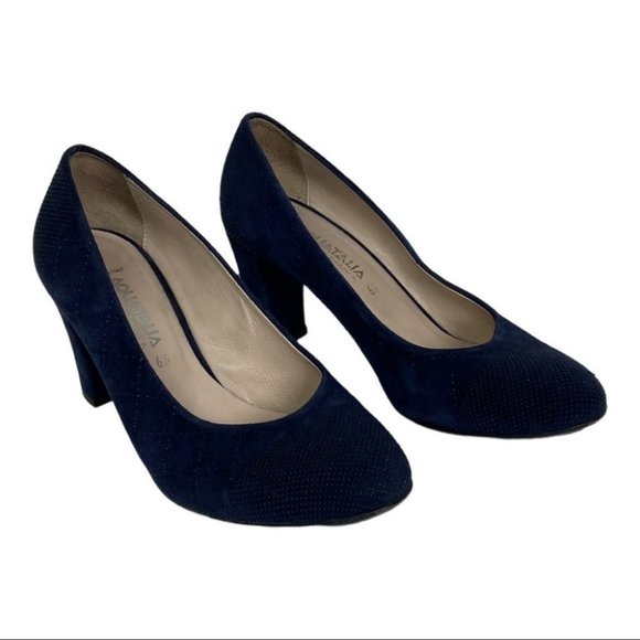 Aquatalia Blue Suede Studded Block Heel Pumps Size 6.5 Marvin K Beaded Platform - Picture 2 of 10